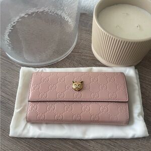 Gucci Pink Feline Leather Wallet